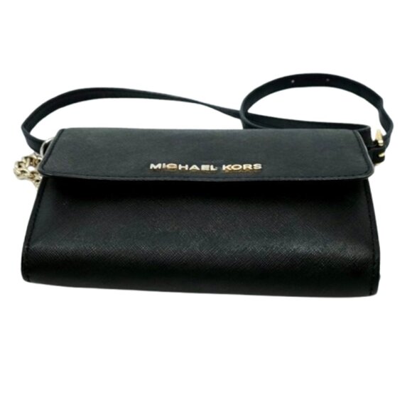 MICHAEL KORS~Jet Set Travel~BLACK SAFFIANO LEATHER CROSSBODY WALLET PHONE BAG - Picture 4 of 5